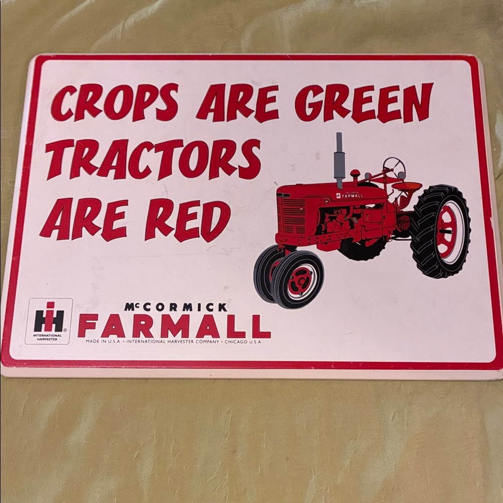 Red tractor wooden Sign-crops are green tractors are red